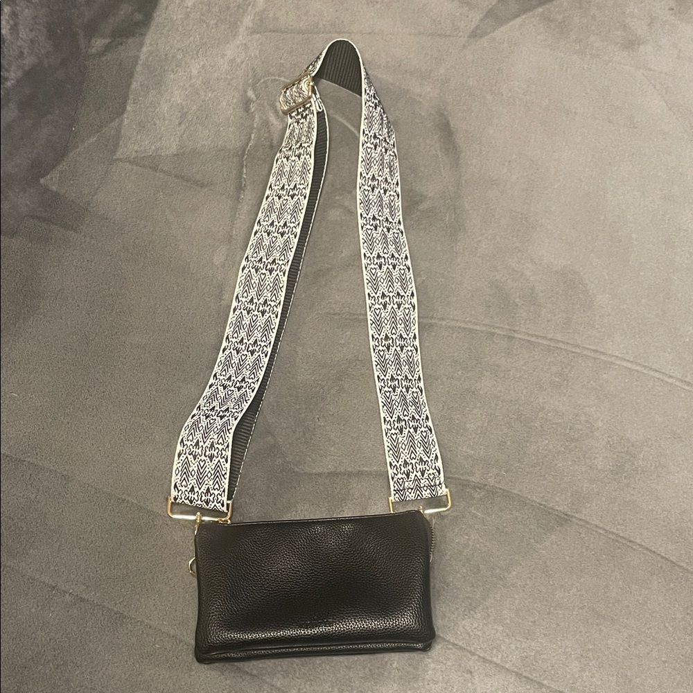 Kedzie Black Vegan Leather Crossbody Bag with fashion strap